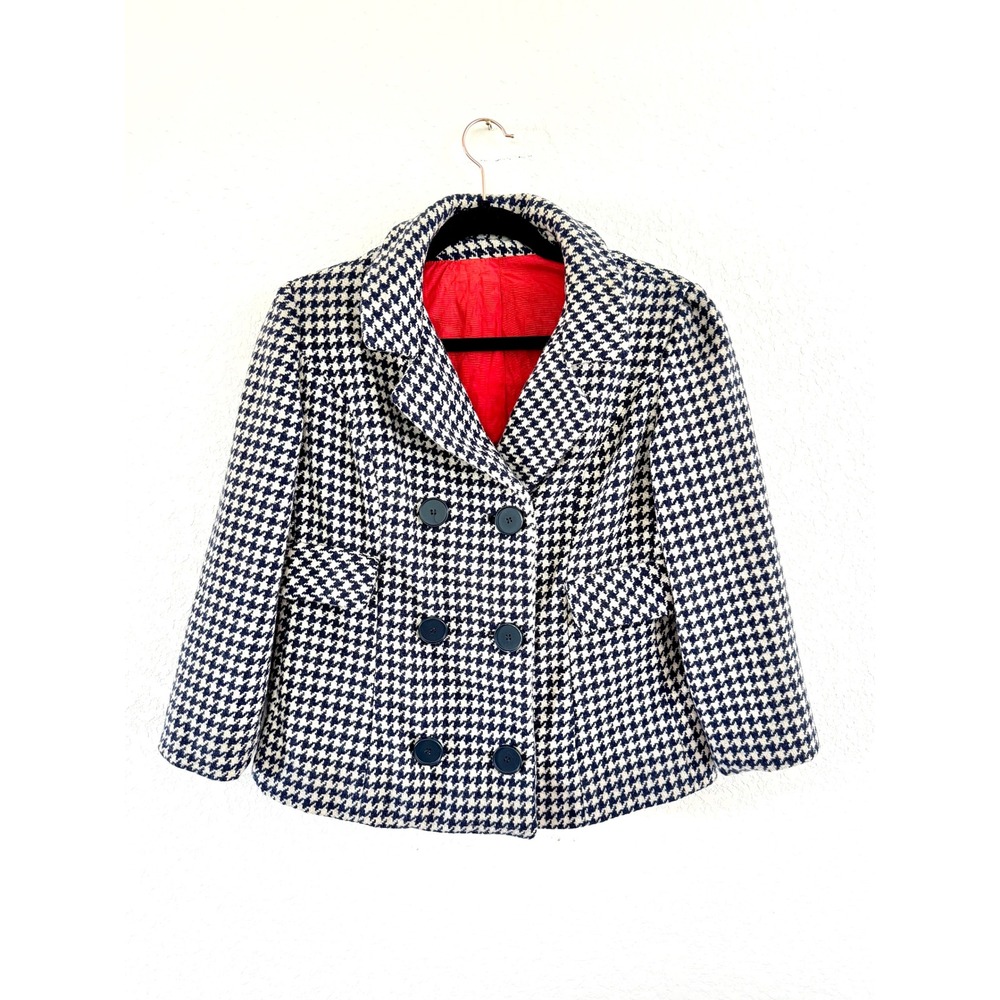 Vintage Glenhaven Jay Jacobs Houndstooth Double Breasted‎ Blazer Peacoat Women